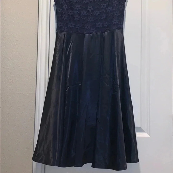 Navy Blue Lace Satin Swing Dress *NWOT* - Picture 3 of 6